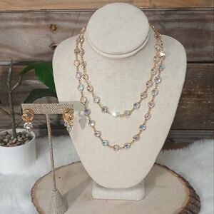 Swarovski Crystal Aroura Borealous Gold Jewelry Set Vtg